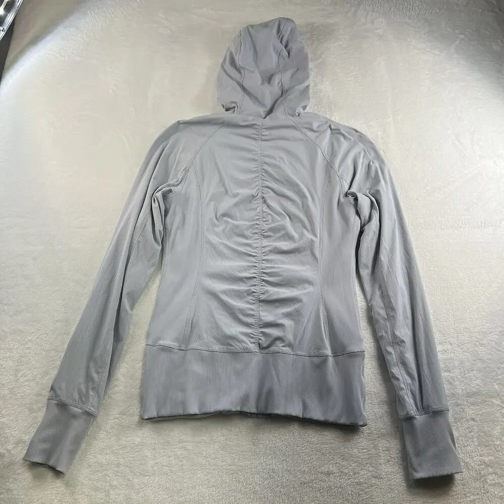 Lululemon Sz 10 In Flux Jacket Dance Studio Reversible Hooded Silver Fox Stretch